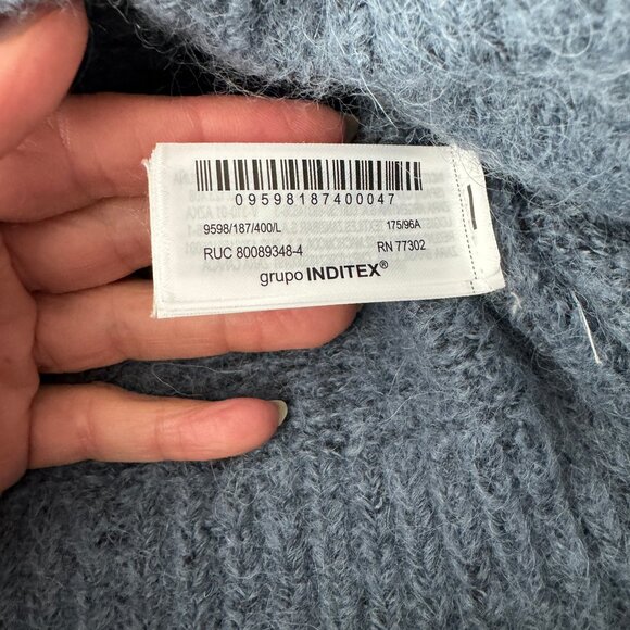 Zara Gray Blue Cozy Knit Crew Neck Sweater L - Picture 7 of 7